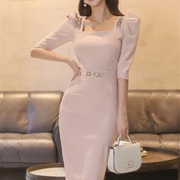 Two Piece Dress H Han Queen Womens OL 2 Pieces Suits Short Crop Top High Waist Sheath Bodycon Pencil Skirt Work Set Summer Female Clothing 230110