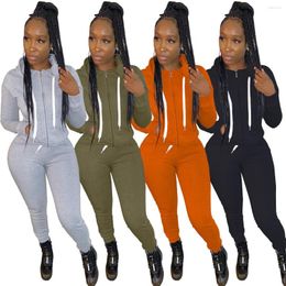 Women's Two Piece Pants Women 2 Pieces Sweatpants And Hoodie Set Drawstring Zipper Top With Pockets Long Pencil Fall Winter Tracksuits