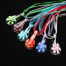 Pendant Necklaces Fashion Charming Handmade Necklace Murano Lampwork Glass Mixed Colour Water Drop Inner Flower For Womens Gift Deliv Dhvwa