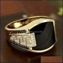 Band Rings Retro Men Ring Black Zircon Ringrings For Women Punk Hip Hop Fashion Sier Jewelry C3 Drop Delivery Dh2Sw