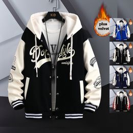 Men's Jackets Autumn Winter Thermal Fleece Jacket Men Print Harajuku Casual No Pilling Coat Streetwear Hip Hop Patchwork Baseball Jackets 230111