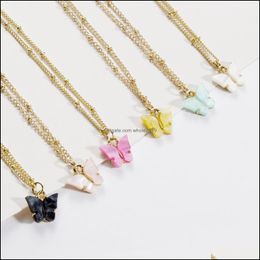 Pendant Necklaces Cute Acrylic Butterfly Necklace Korea Sweet Style Alloy Chain Gift Jewelry Drop Delivery Pendants Dhkrp