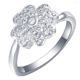 Wedding Rings Pure Spring Flowers Silver Colour Ring For Female Paved Micro Zircon Soft Lustre Fine Jewellery Wholesale