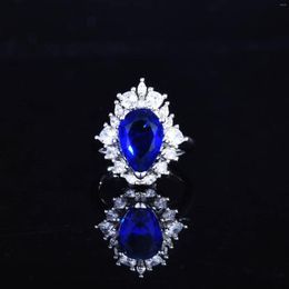 Cluster Rings Fashion Simple Pear-shaped Simulated Sapphire Adjustable Ring High Carbon Diamond Water Drop Colour Treasure Of Women Jewellery