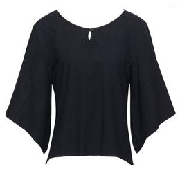 Women's Blouses Women's Linen Cotton Pullover Short Sleeves Shirt Loose Black Romantic Blouse Custom-made Clothing