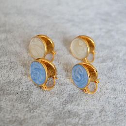 Stud Earrings Korean Fashion Personality Niche Hand-pulled Enamel Drop Glaze Double-sided Disc Brass Ear Buckle