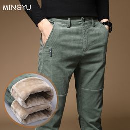 Men's Pants High Quality Winter Fleece Warm Villus Corduroy Pant Cold-proof Thickened Straight Jogger Green Casual Trousers Male 230111