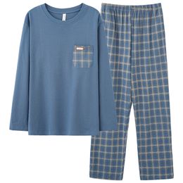 Men's Sleepwear Fashion Autumn Letter Print Pyjamas Sets for Men Plaid Pants Pure Cotton Male Big Yards 4XL Home Wear Lounge Nightwear 230111