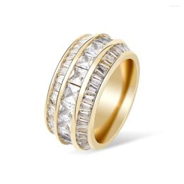 Wedding Rings 2023 Bling Baguette Zircon High Quality Brass Material Ring Gold Color Iced Out Cubic Zirconia Fashion Hip Hop Jewelry