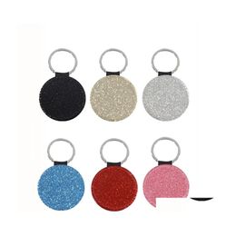 Arts And Crafts Round Heat Transfer Keychain Pendant Fine Flash Sublimation Blank Leather Keychains Lage Decoration Key Ring Diy Gif Dh2Nv