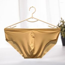 Underpants Men Ice Silk Solid Colour Thin Breathable Panties Fashion Mid Waist Quick Dry Soft Elastic Simple Male Briefs I48