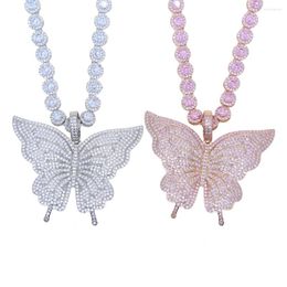 Choker Chic Big Butterfly Pendant Necklace Icd Out 5a Crystal Pink White Cubic Zirconia For Women Girls Fashion Punk Chain