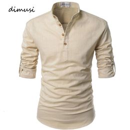 Men's Casual Shirts DIMUSI Mens Linen Long Sleeve Button Solid Loose Autumn Dress Henley Fashion Male Brand Clothes 230111