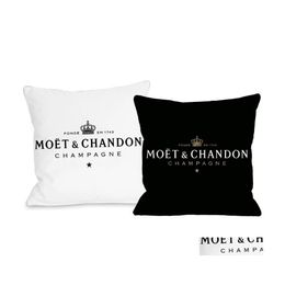 Cushion/Decorative Pillow Black Veet Print Moet Cushion Er Cotton Made Pillowcase Soft Case High Quality Printing Drop Delivery Home Dhhq9