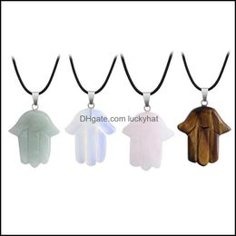 Pendant Necklaces Cute Healing Crystal Opal Tiger Eye Necklace Hand Shape Natural Stone Collier Gift Wholesale Drop Delivery Jewelry Dhik5