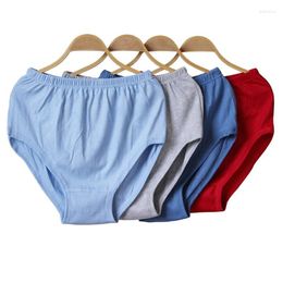 Underpants Men High Waist Briefs Solid Colour Cotton Elastic Soft Panties Loose Breathable Comfortable Middle Aged Elderly Underpant I51