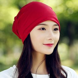 Berets Women Winter's Hat Female Casual Cotton Solid Color Headscarf Ladies Spring Autumn Beanies Scarf Cap Hats For Girl