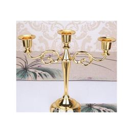 Candle Holders Metal Plated Sier Gold Black 3 Arms 5 Zinc Alloy High Quality Pillar For Wedding Candelabra Candlestick Holder Drop D Dhn5U