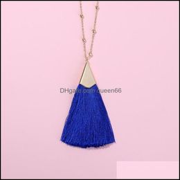 Pendant Necklaces Boho Soft Fan Fringe Tassel Long Necklace Gold Polished Metallic Triange With Beads Stones Chain For Women99 Drop Dh5N6