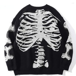 Men's Sweaters Men Oversized Sweater Black Loose Skeleton Bone Print Women Vintage Retro Knitted 2023 Autumn Cotton Pullover Unisex