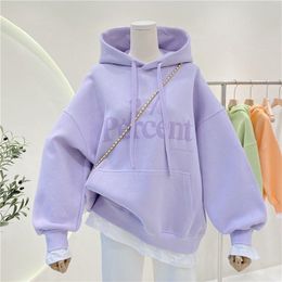 Men's Hoodies Sweatshirt Autumn Winter Warm Thick Splicing Letter Print Tops Korean Simple Pocket Top Loose Pullover Hoodie 230110