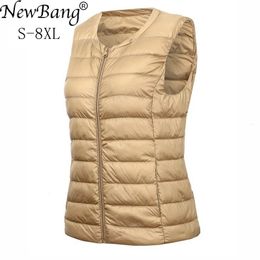 Women's Vests Bang Brand 7XL 8XL Large Size Waistcoat Warm Ultra Light Down Women Portable Sleeveless Winter Liner 230111