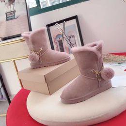 Chestnut Grey Black WGG Suede Shearling Boot Pom Ball Australia Sheepskin Fur Ankle Boots Designers Australian Mid Calf Pink Furry Fluff