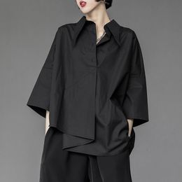 Women's Blouses Shirts QWEEK Blouse Asymmetrical Harajuku Japanese Korean Style Black White Shirt Loose Button Up Tops Casual Summer Fashion 230111