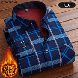 Men's Casual Shirts Autumn/Winter Fashion Long Sleeve Plaid Fleece and Thick Warm High Quality Large Size 230111