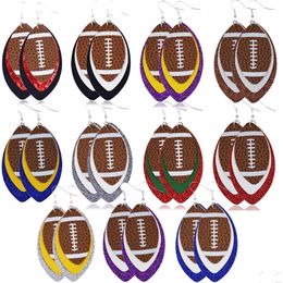 Dangle Chandelier Fashion Jewellery Mti Layer Pu Leather Earrings Rugby Faux Drop Delivery Dh4P2