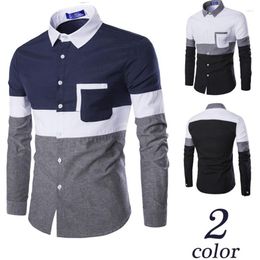 Men's Casual Shirts LUCLESAM Men's Colour Matching Shirt Oxford Patchwork Fashion Korean Versatile Slim Non-Ironing For Man