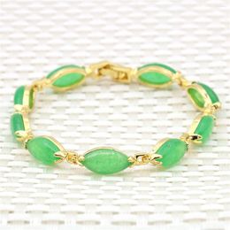 Link Bracelets Marquise Shape Green Jades Emeralds Bracelet Chalcedony Natural Stone Women Girls Jewellery Hand Ornament Alloy