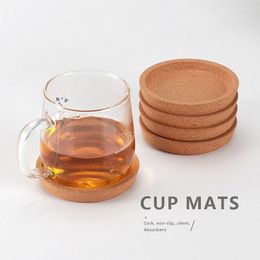 Table Mats 10PCS Cork Home Cafe Office Wooden Non-slip Rustic Kitchen Round Supplies Insulation Pad Environmental Cup Holder