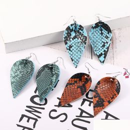 Dangle Chandelier Newest Snake Skin Pu Leather Earrings Light Weight Leaf Petal Ear Jewelry For Ladies Girls Boho Double Side Hook Dhimf