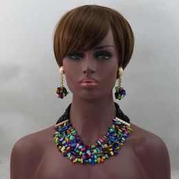 Necklace Earrings Set Multicolor Shell Charming Boho Jewellery Single Row Crystal Balls Nigerian Party Beads ABL380