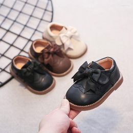 Flat Shoes 2023 Autumn Baby Girls Cowhide Infant Toddler Children Comfortable Soft Bottom Non-slip Kids Bow-knot Princess