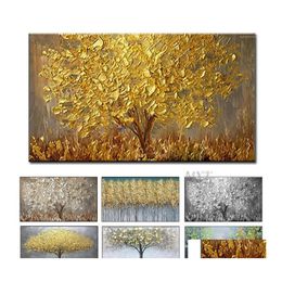 Paintings Handmade Large Modern Canvas Art Oil Painting Knife Golden Tree For Home Living Room El Decor Wall Picture1 Drop Delivery Dhovk