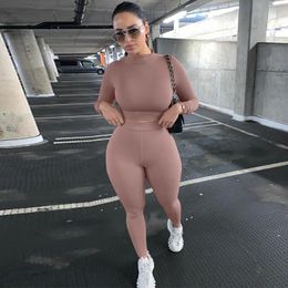 Women's Tracksuits Fashion Yoga Sport 2 Piece Set Streetwear Tracksuit Women Long Sleeve Skinny Crop TopLeggings Pants swear Outfits 230111