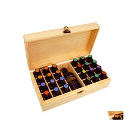 Storage Boxes Bins 25 Holes Essential Oils Wooden Box 5Ml /10Ml /15Ml Bottles Spa Yoga Club Case Organiser Container Drop Delivery Dh9Sn