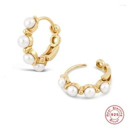 Hoop Earrings Aide 925 Sterling Silver Four Imitation Pearl Beads Huggie For Women Minimalist Versatile 10mm Circle Cartilage Hoops