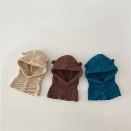 Caps Hats Baby Scarf Knitted Ear Protection Hat Winter Korea Cute Shawl Girl's Hat Solid Colour All Match Boy's Scarf Hat 230111