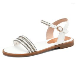 Sandals Girl's Flat Women Genuine Leather Buckle Comfortable Beach 2023 Summer Casual Shoes Big Size 42 43