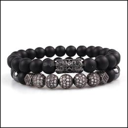 Beaded Liing Column Hollow Tube Microinlaid Zircon Ball Natural Volcanic Stone Black Agate Set Bracelet Essential Oil Diffusion Arom Dhqvv