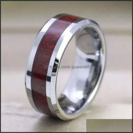 Band Rings 8Mm Tungsten Finger Durable Vintage Titanium Stainless Steel Wood Inlay Ring Jewellery For Men Women 316L 111 M2 Drop Delive Dhwle