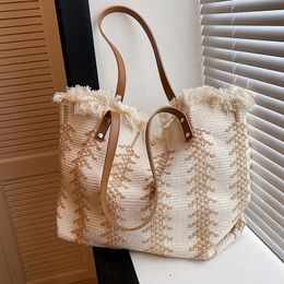 Large Shopping Bags Fashion Tassel Cotton Linen Braided Commuter Tote Bag Women's One Shoulder Bag