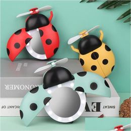 Compact Mirrors Mini Portable Ladybird Shaped Usb Rechargeable Fan Led Fill Light Makeup Mirror Mtifunctional Drop Delivery Health B Dh6Kr
