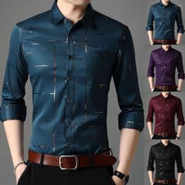 Men's Dress Shirts Single-breasted Shirt Long Sleeve Casual Men Turn Down Collar Slim 2023 Men's Male High Quality Business Stripes