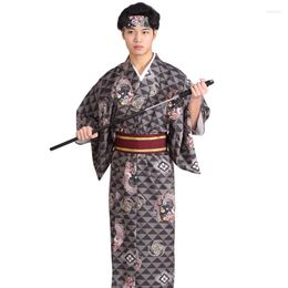 Ethnic Clothing Asian Design Kimono Men Formal Dress Japanese Gentleman Suit Traditional Belt Polyester Material Wear