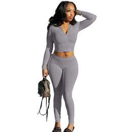 New Fall Winter Women Tracksuits Long Sleeve Outfits 2XL Solid Jacket and Pants Two Piece Sets Outwork Sportswear Casual Sports suits Active Sweatsuits 8447