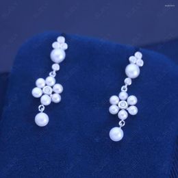Dangle Earrings Fashion 925 Sterling Silver Real Natural Freshwater Pearls Flower Women November Pearl Series Fine Jewellery